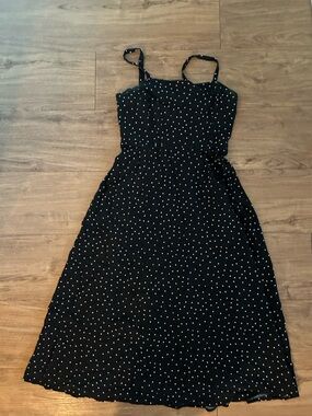 GAP Black Sundress with White Polka Dots and Spaghetti Straps